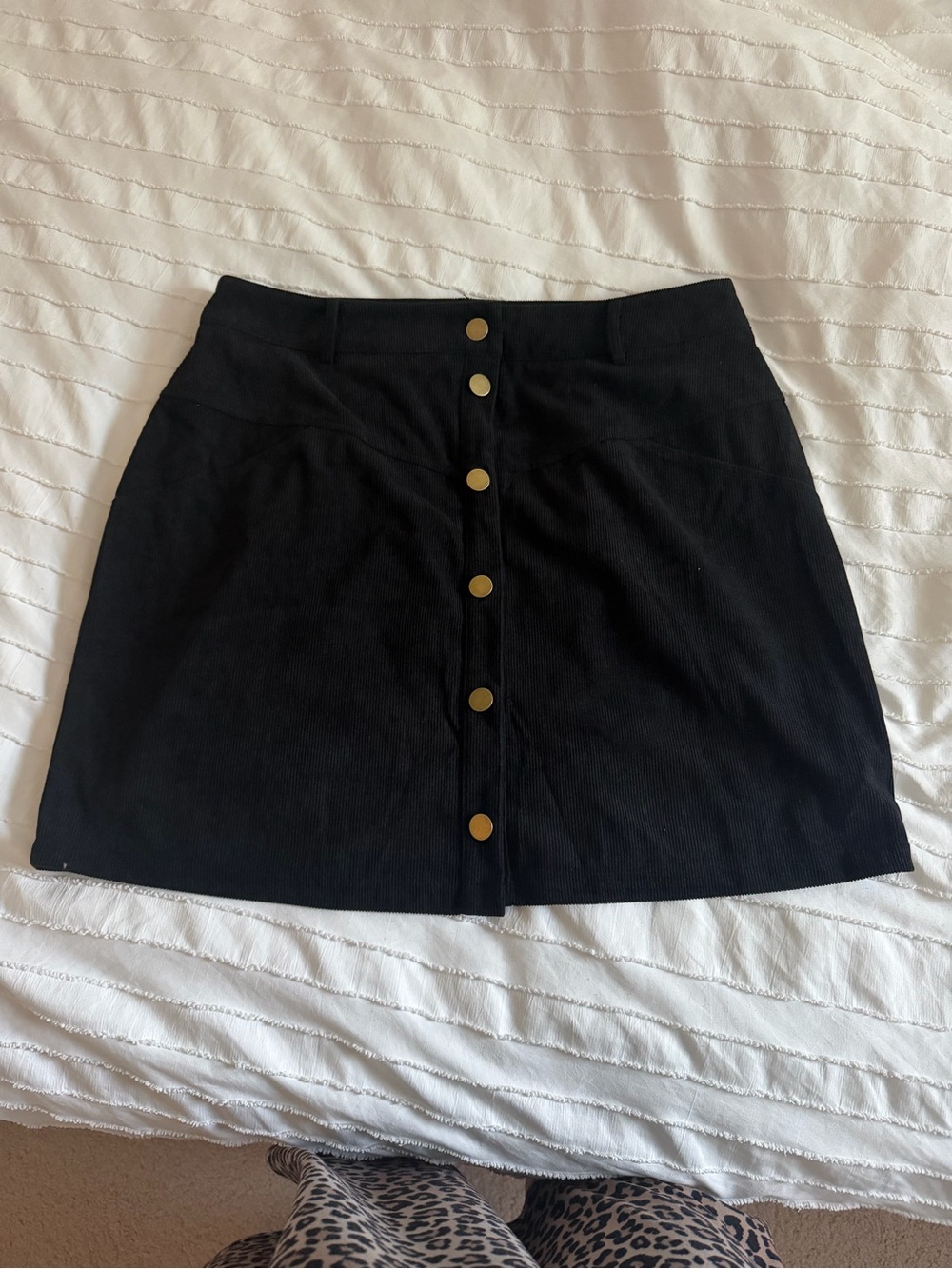 Black Button-Front A-Line Skirt